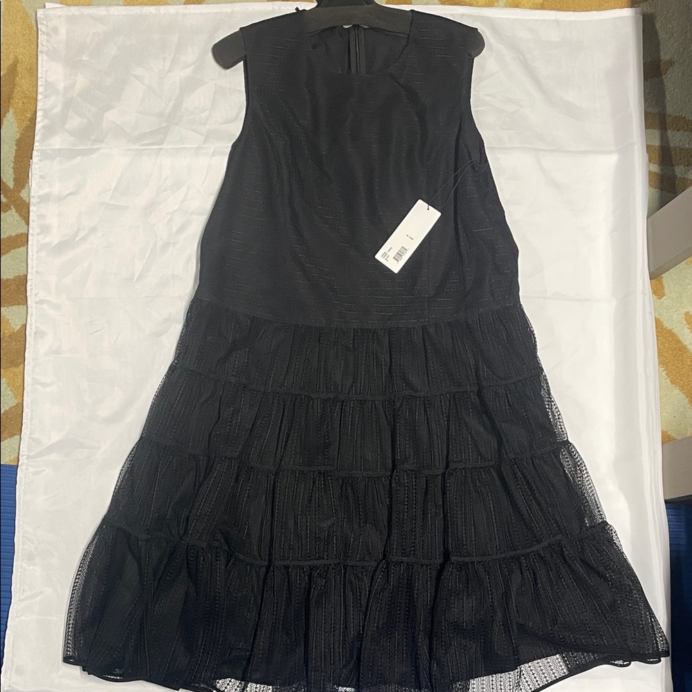 NWT Adeam Hanabi Tiered Lace Sleeveless Dress Black